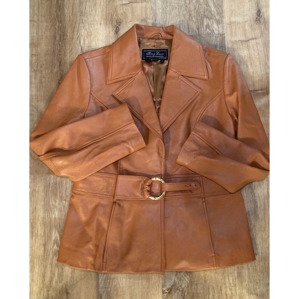 Terry Lewis Leather Jacket Womens S Brown Blazer Western Rattan Belted VTG Rodeo
